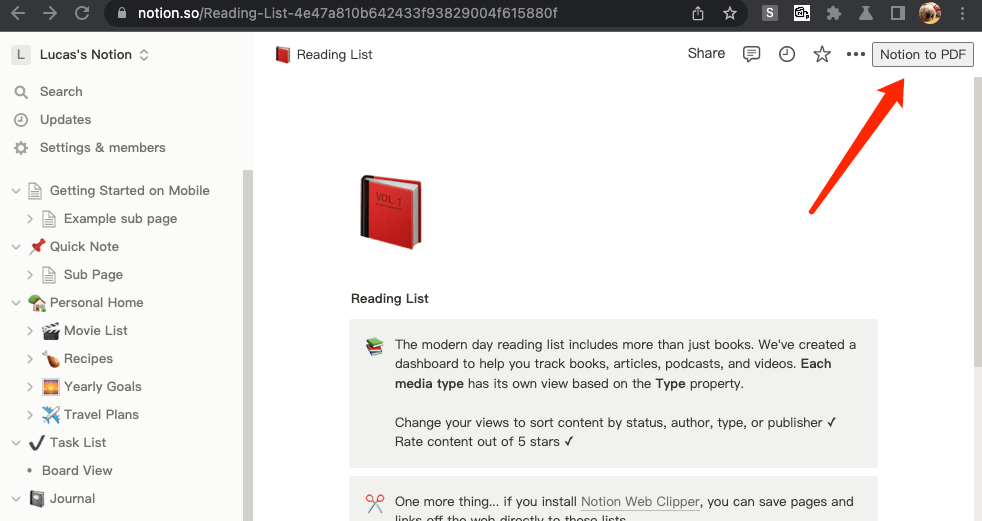 Notion to PDF button