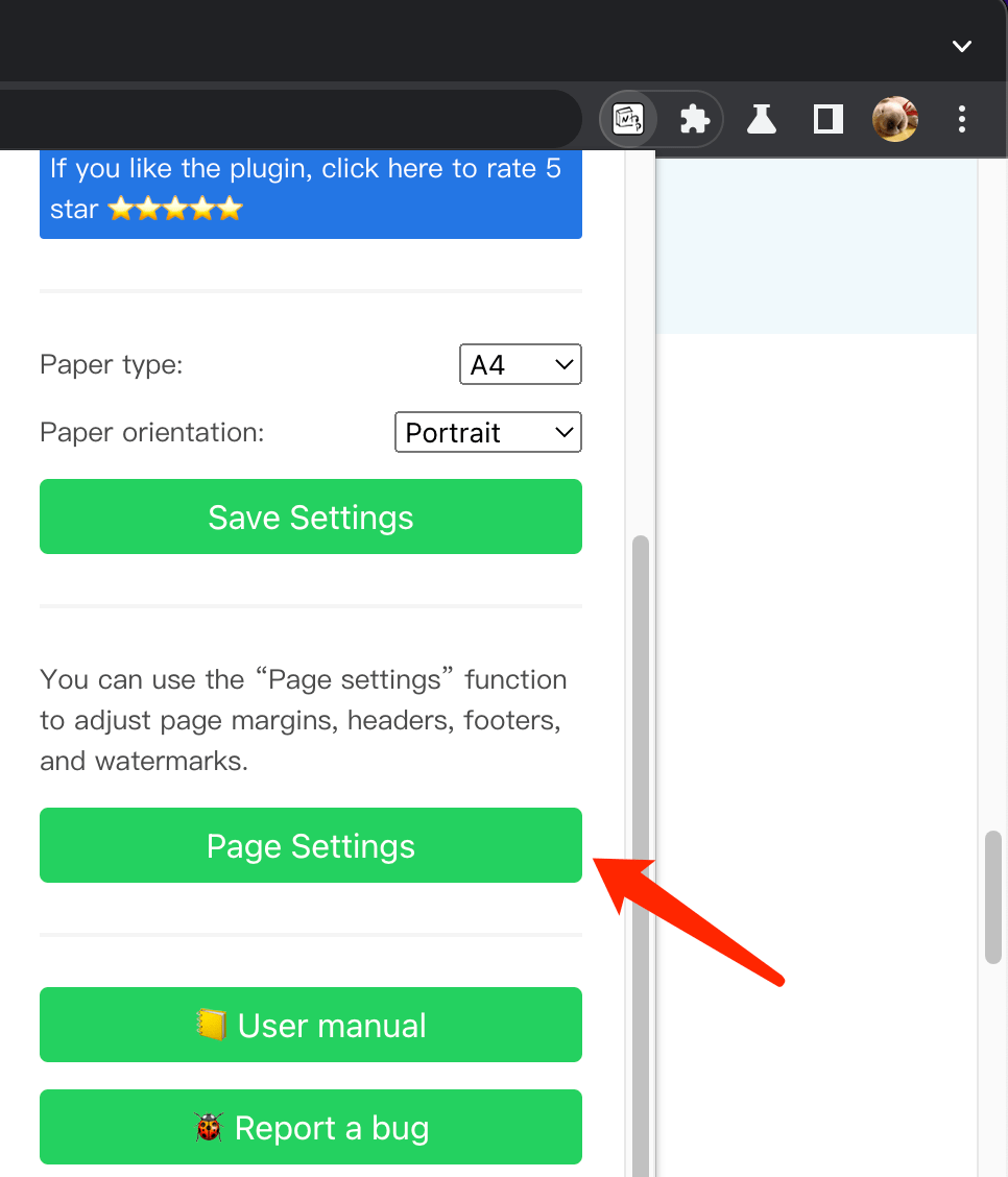 Page setting button