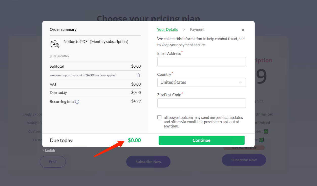 Coupon deduction confirmation message